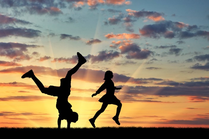 Silhouette of happy children