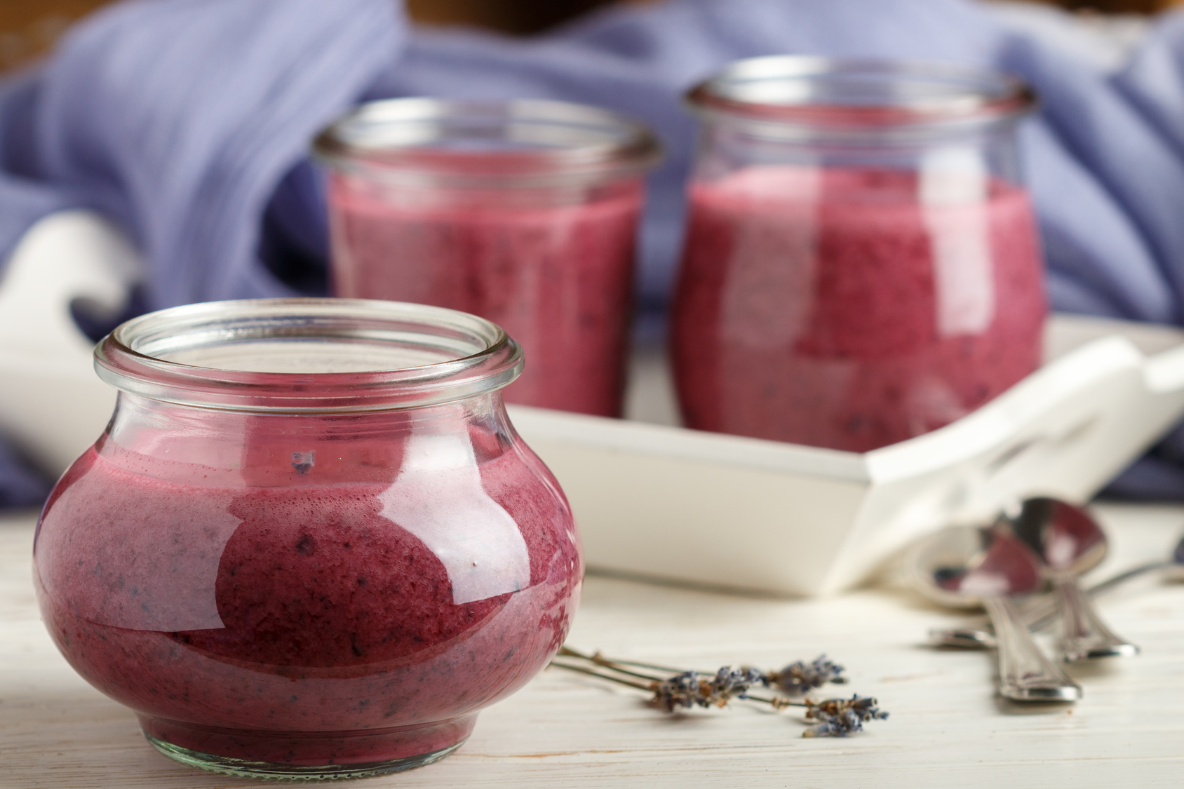 Fresh homemade smoothies with yogurt and blueberries. Healthy Breakfast. Selective focus