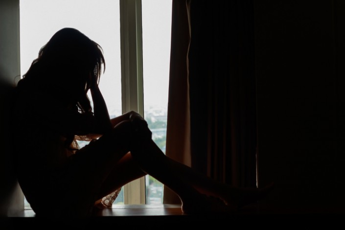 Broken hearted woman is crying,silhouette,Valentines day concept