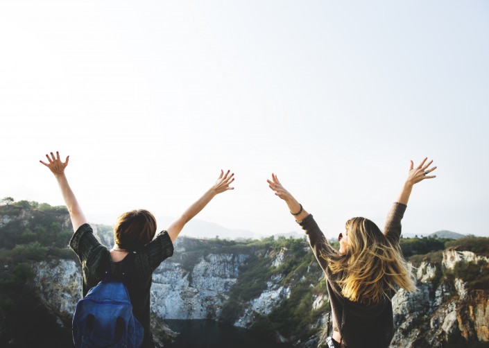Young Women Travel Together Concept