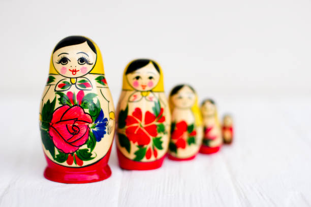 Russian national nesting dolls on a white background