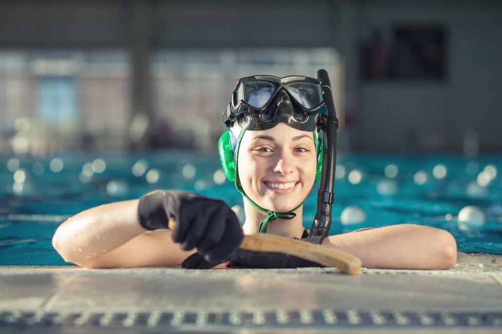 Young underwater hockey player portrait