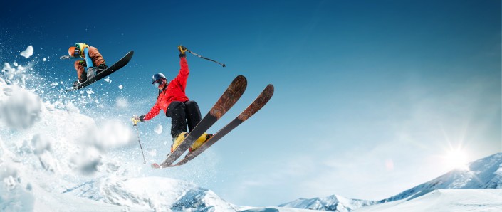 Skiing. Snowboarding. Extreme winter sports